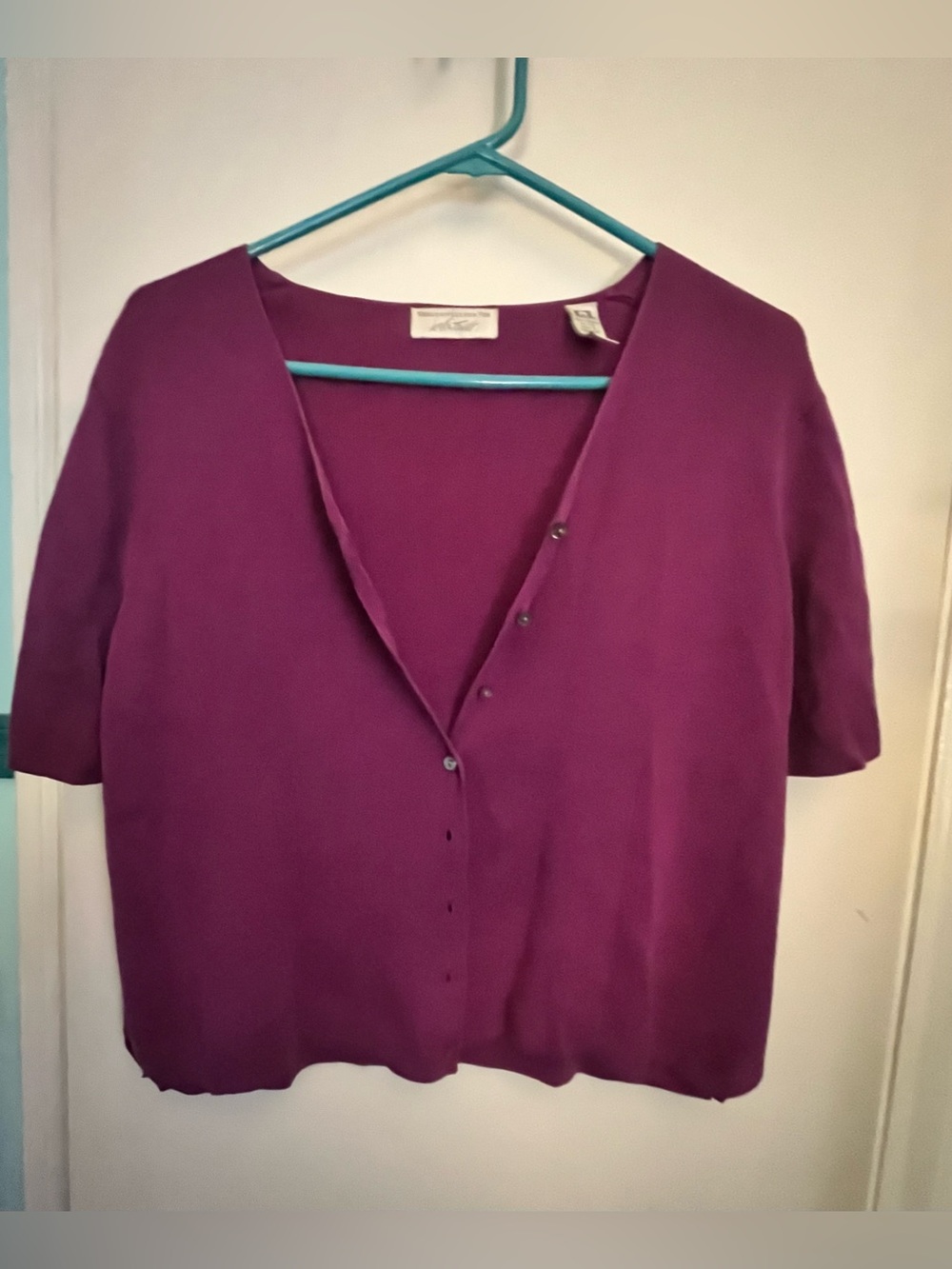 Lord & Taylor Short Sleeve Button-Front Top in Plum